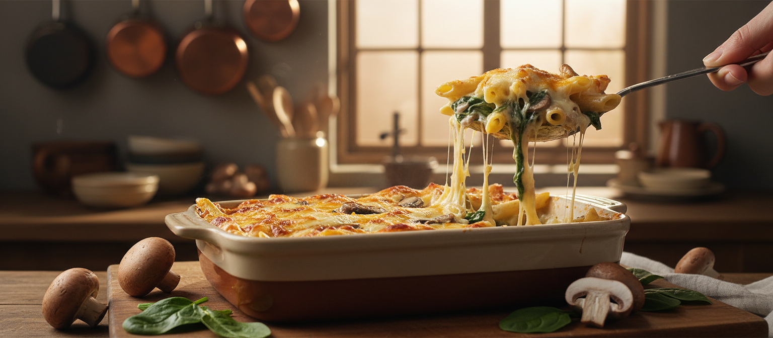 Creamy Mushroom and Spinach Pasta Bake gallery photo