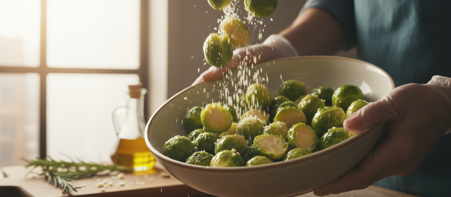 Crispy Garlic Parmesan Brussels Sprouts with Balsamic Drizzle gallery photo