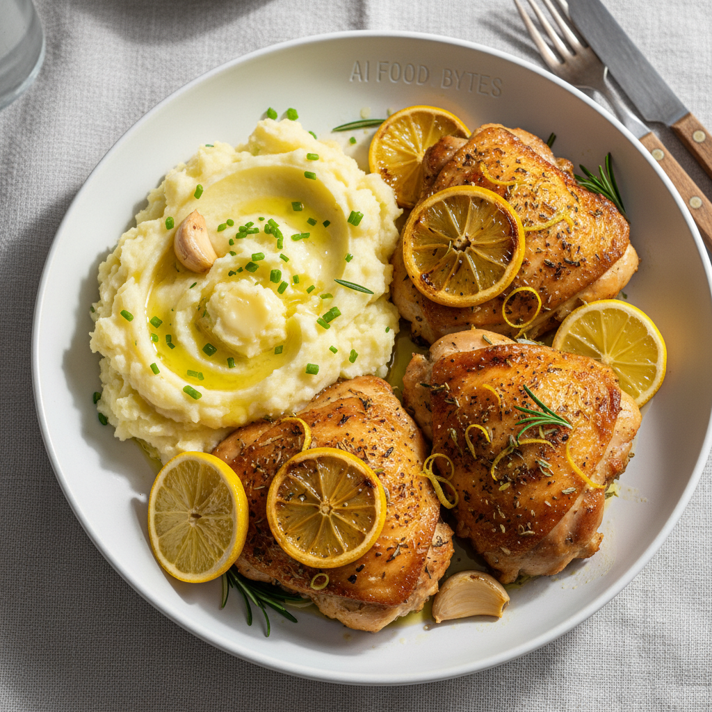 Crispy Lemon Herb Chicken Thighs with Garlic Mashed Potatoes gallery photo