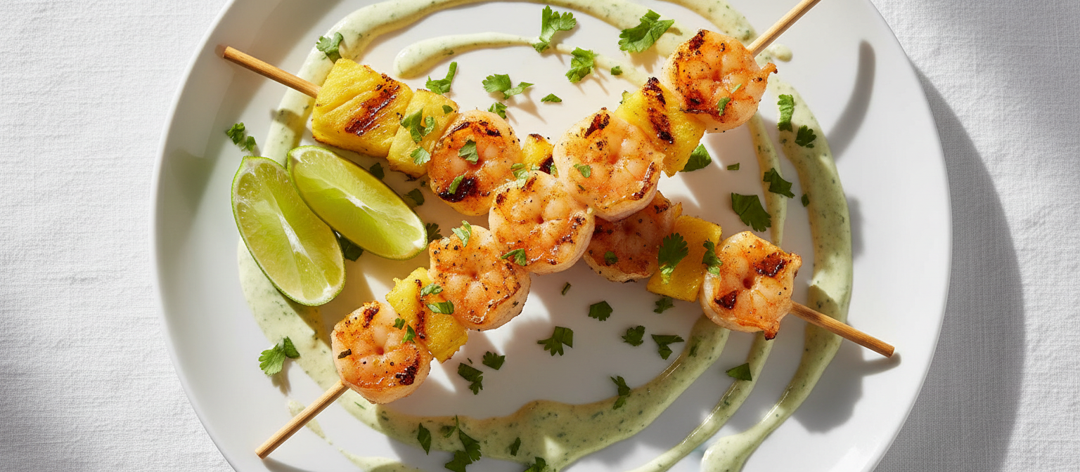 Grilled Pineapple and Shrimp Skewers with Cilantro Lime Sauce gallery photo