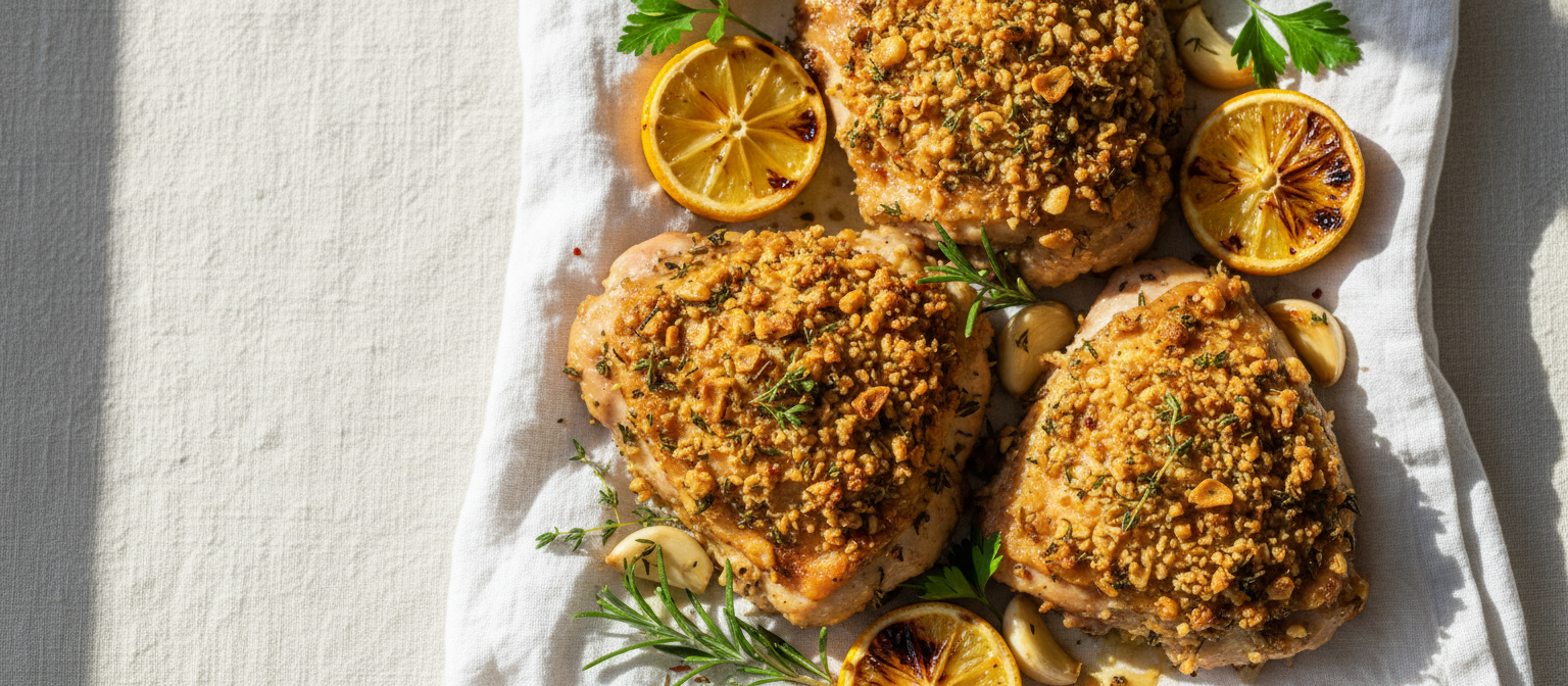 Herb-Crusted Lemon Garlic Chicken Thighs gallery photo