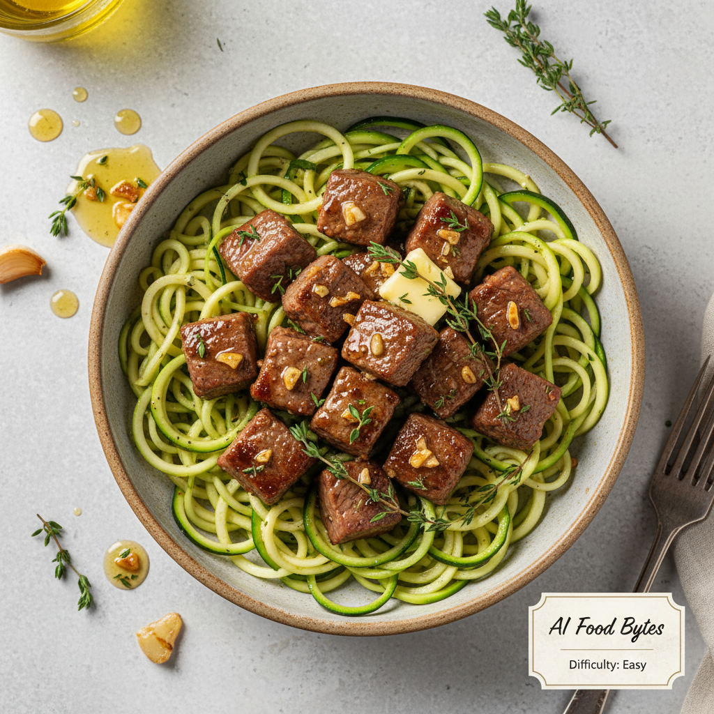 Herbed Garlic Butter Steak Bites with Zucchini Noodles gallery photo