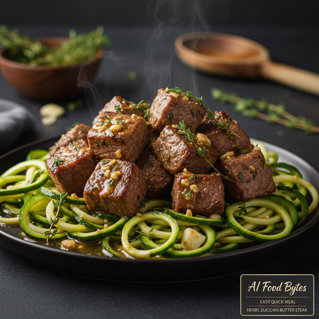 Herbed Garlic Butter Steak Bites with Zucchini Noodles gallery photo
