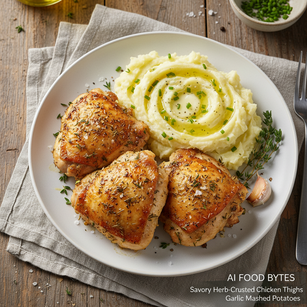 Savory Herb-Crusted Chicken Thighs with Garlic Mashed Potatoes gallery photo