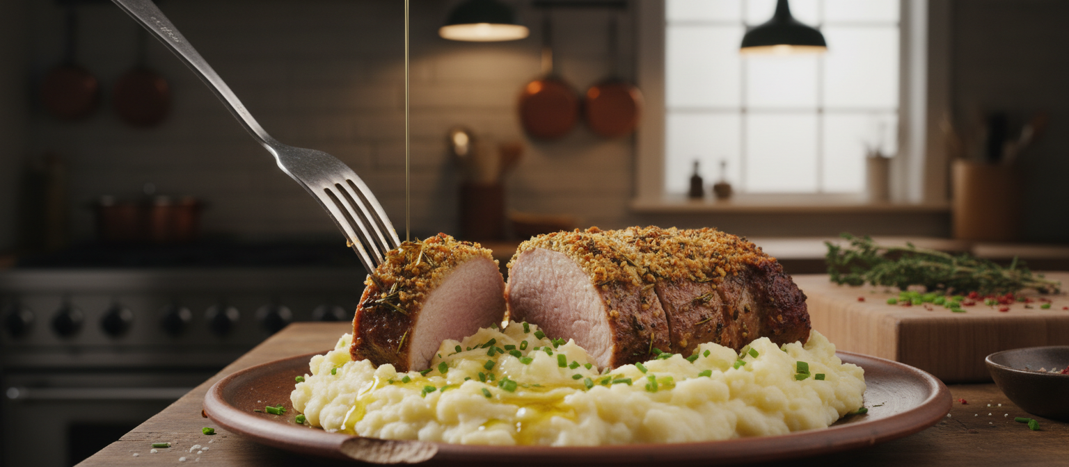 Savory Herb-Crusted Pork Tenderloin with Garlic Mashed Potatoes gallery photo