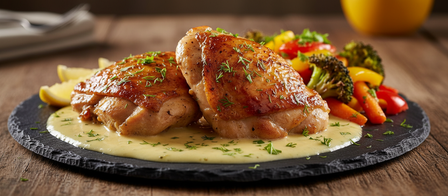 Savory Herb-Infused Chicken Thighs with Lemon Garlic Sauce gallery photo