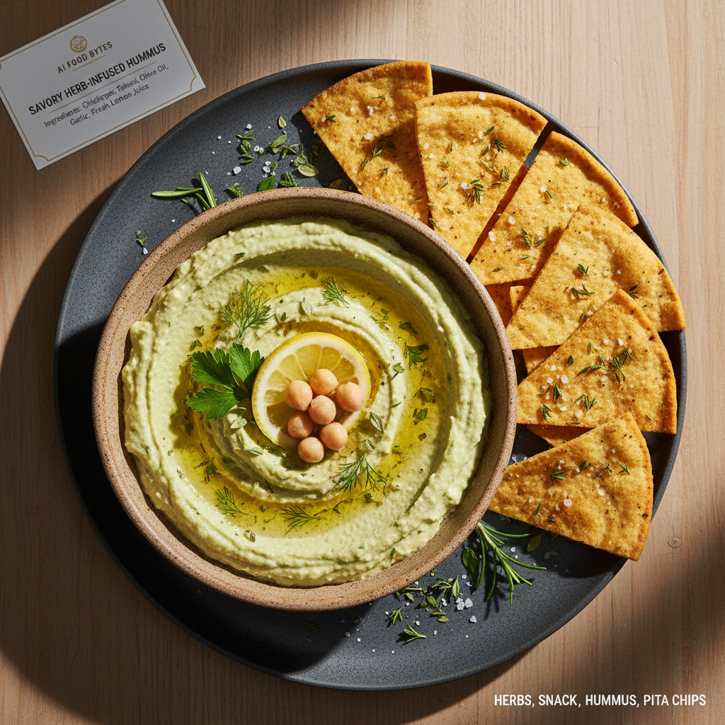 Savory Herb-Infused Hummus with Pita Chips gallery photo