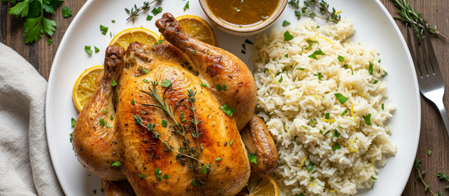 Savory Herb-Roasted Chicken with Lemon Garlic Rice gallery photo