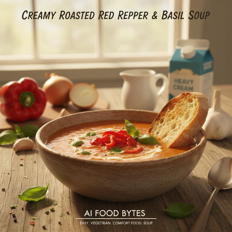 Creamy Roasted Red Pepper and Basil Soup hero image