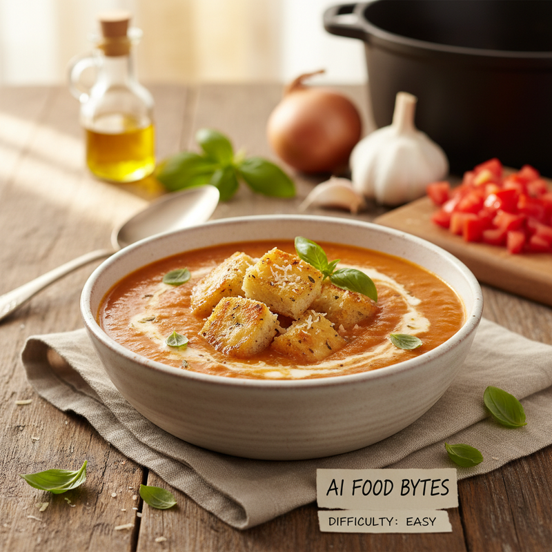 Creamy Tomato Basil Soup with Parmesan Croutons hero image