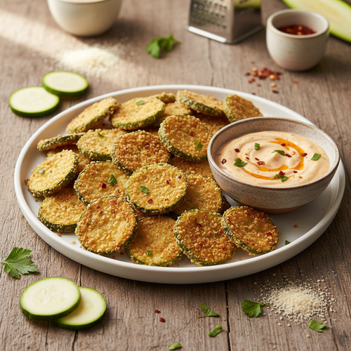 Crispy Baked Zucchini Chips with Spicy Aioli preview