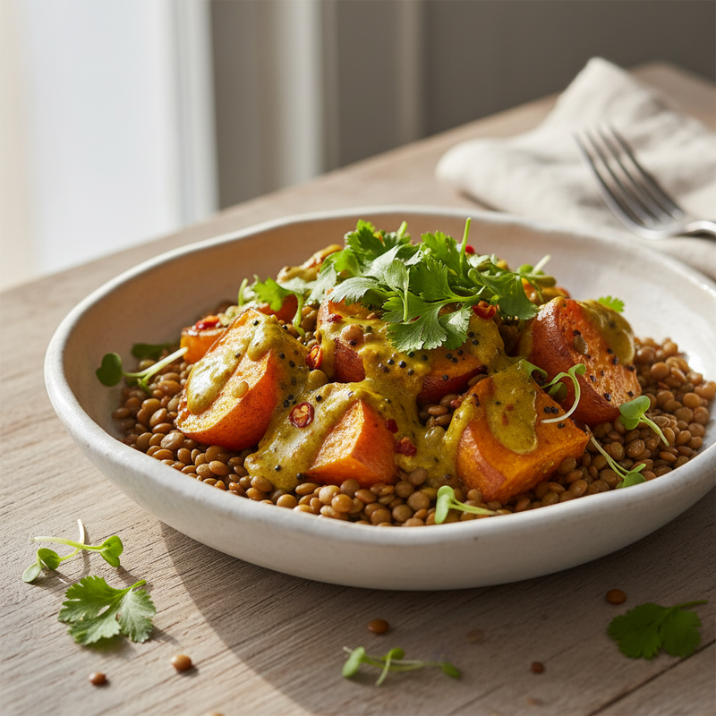 Curried Sweet Potato and Lentil Salad hero image