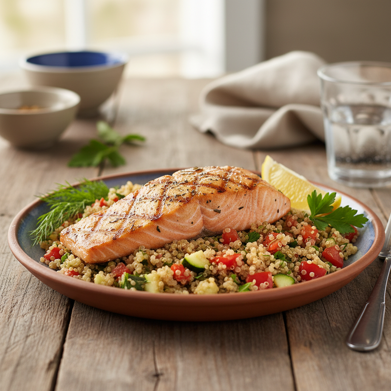 Grilled Lemon Herb Salmon with Quinoa Pilaf hero image