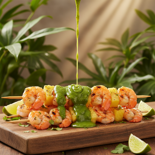 Grilled Pineapple and Shrimp Skewers with Cilantro Lime Sauce preview