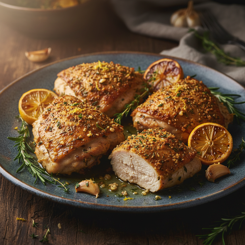 Herb-Crusted Lemon Garlic Chicken Thighs hero image
