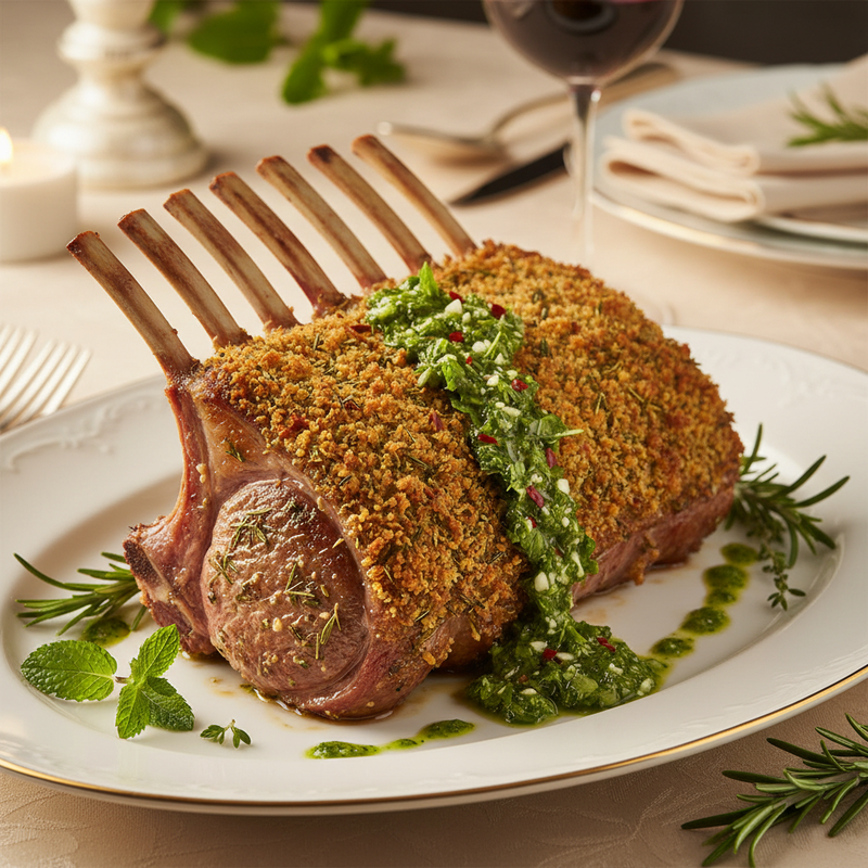 Herb-Crusted Rack of Lamb with Mint Chimichurri hero image