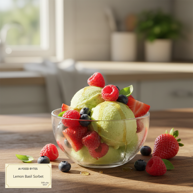 Lemon Basil Sorbet with Fresh Berries hero image