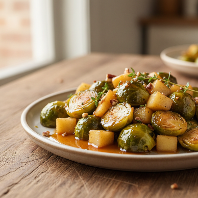 Maple Glazed Roasted Brussels Sprouts and Apples hero image