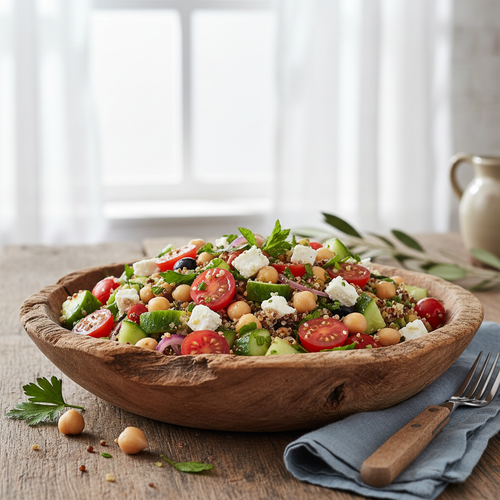 Mediterranean Chickpea and Quinoa Salad with Feta Dressing preview