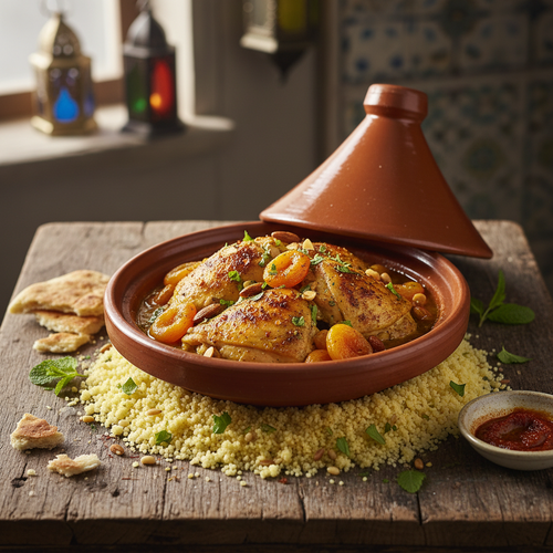 Moroccan Spiced Chicken Tagine with Apricots and Almonds preview