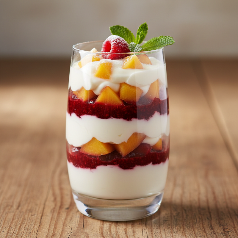 Peach Melba Parfait with Vanilla Yogurt hero image