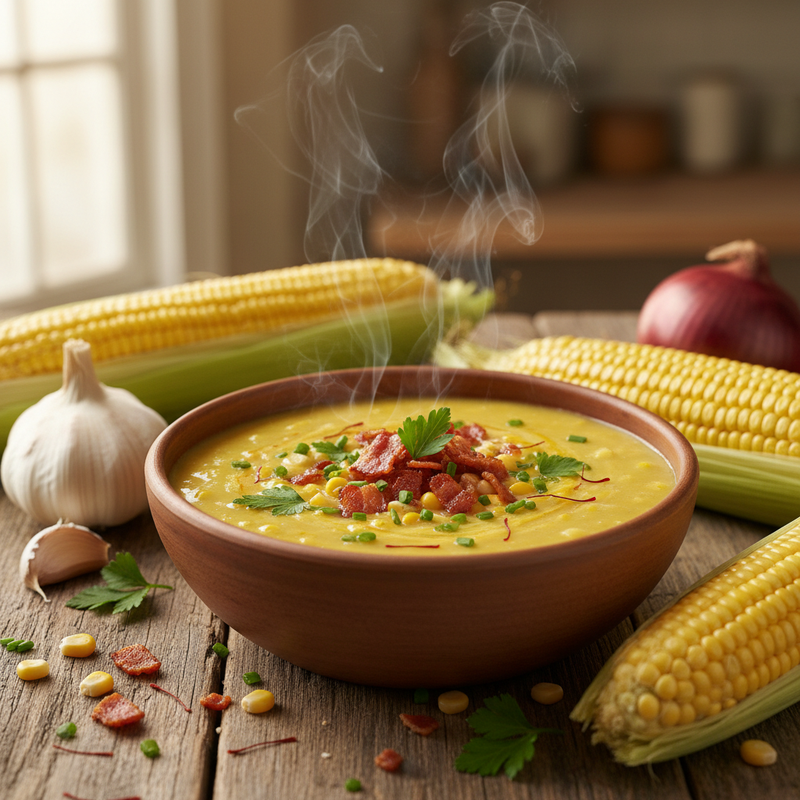 Saffron Infused Corn Chowder with Bacon hero image