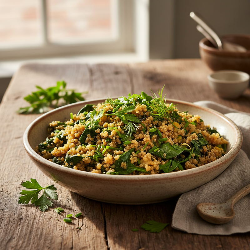 Savory Garlic Herb Quinoa with Spinach hero image