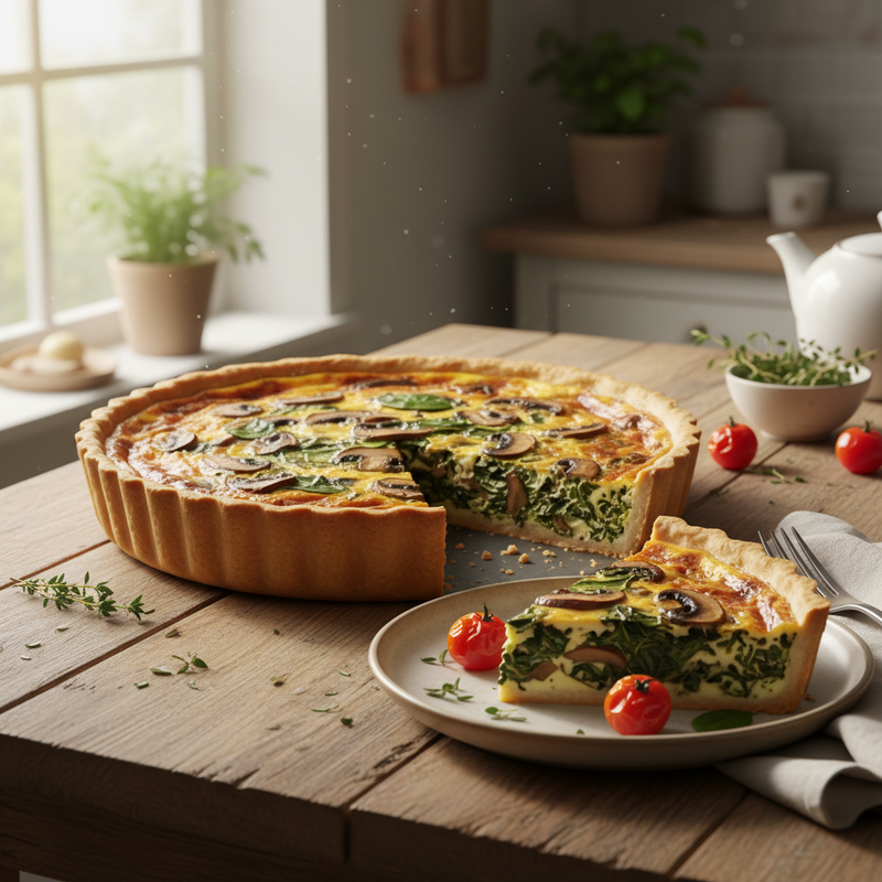 Savory Mushroom and Spinach Quiche hero image