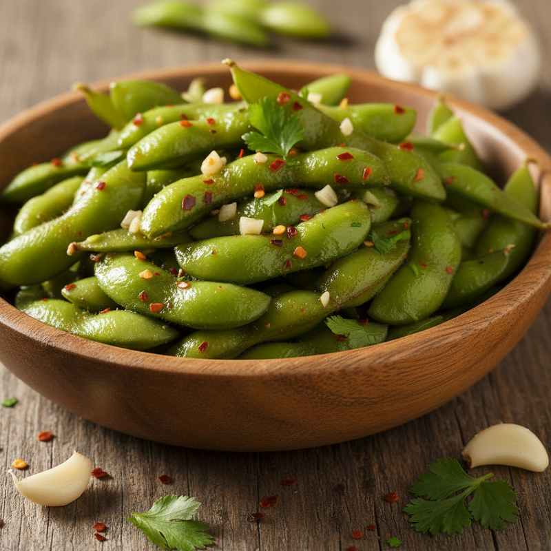 Spicy Garlic Edamame Snack hero image