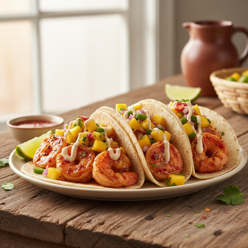 Spicy Garlic Shrimp Tacos with Mango Salsa preview