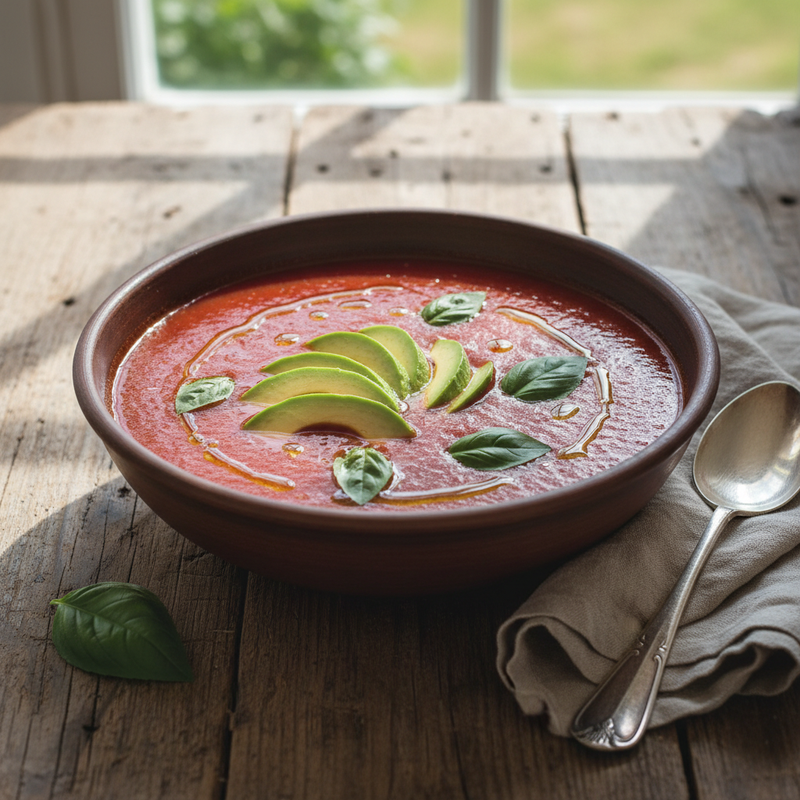 Tomato Basil Gazpacho with Avocado hero image